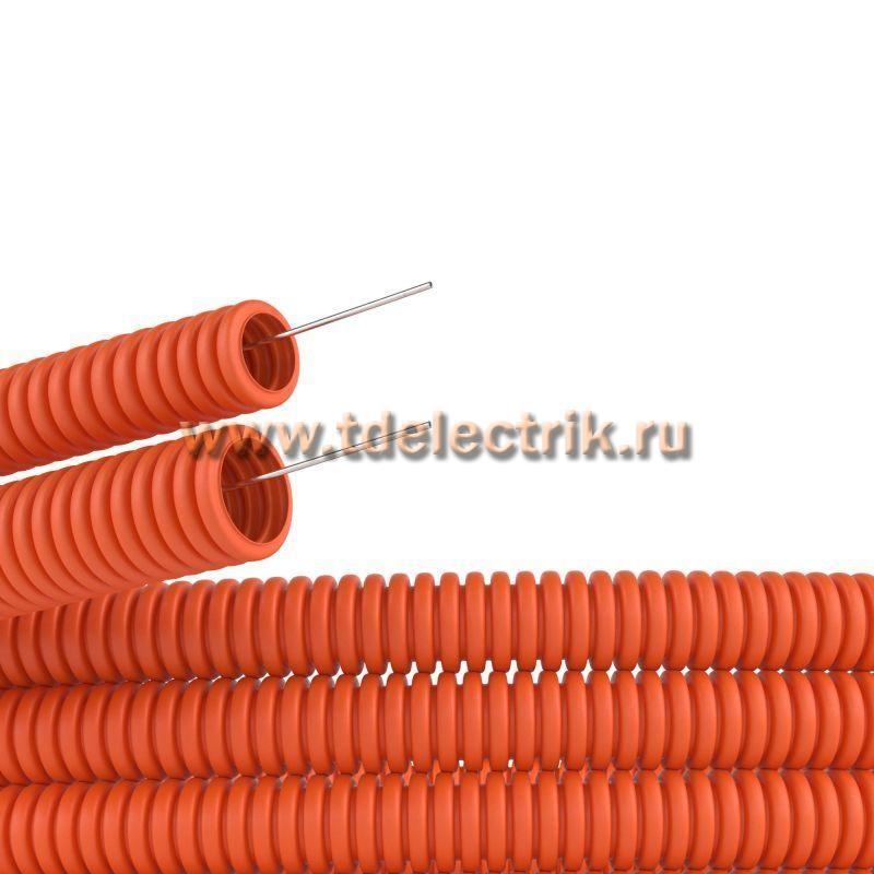 Фотография №1, Труба гофрированная ПНД легкая D=16 мм, оранжевая (бухта 100 м)