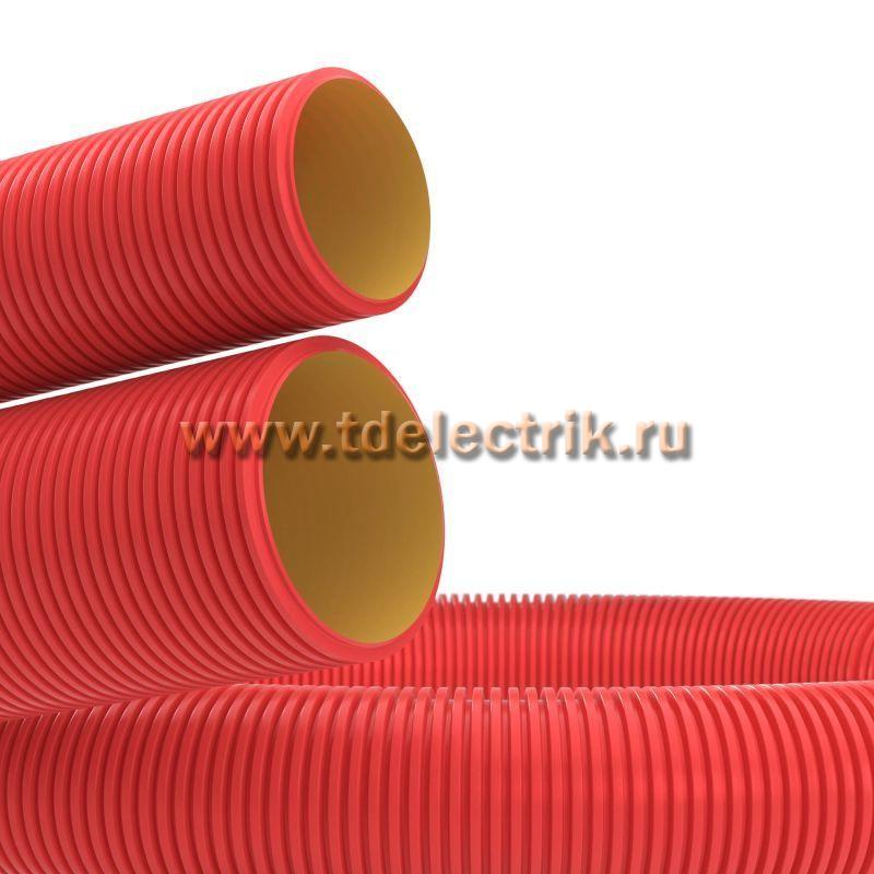 Фотография №1, Двустенная труба ПНД гибкая для кабельной канализации д.75мм с протяжкой,SN10, 450Н,  в бухте 100м, цвет красный
