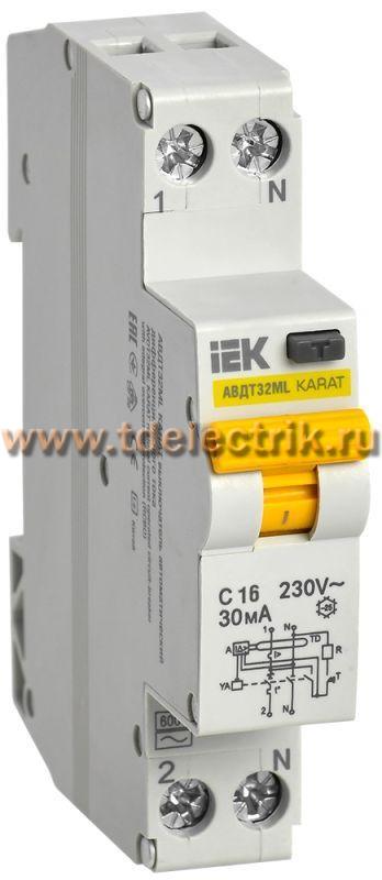 Фотография №1, Выключатель автоматический дифференциального тока АВДТ32МL С16 30мА KARAT IEK
