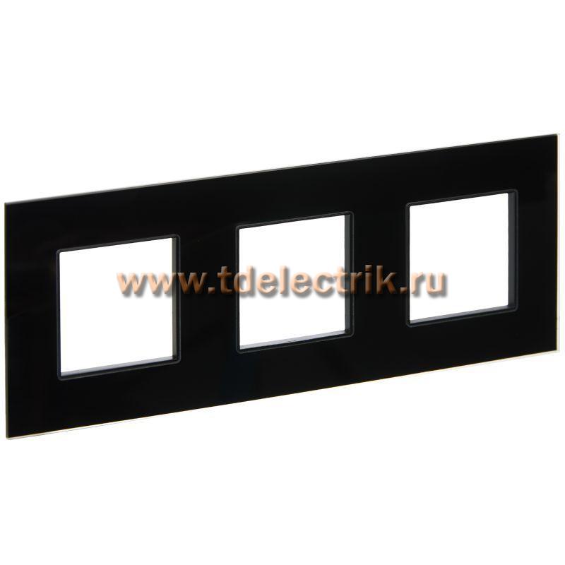 Фотография №1, SKANDY Рамка 3-мест. SK-F23Bl стекло черн. IEK