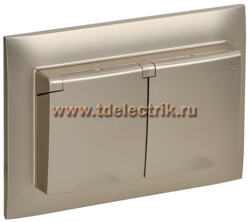 Фотография №1, SKANDY Розетка 2-я с кр. 16А в сб IP44 SK-R12Sh шамп. IEK