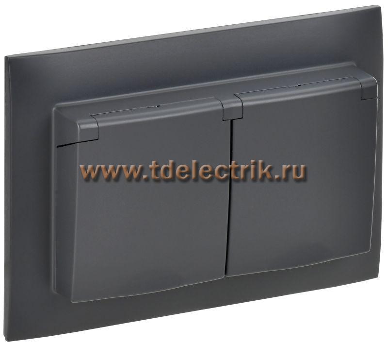 Фотография №1, SKANDY Розетка 2-я с кр. 16А в сб IP44 SK-R12T титан IEK