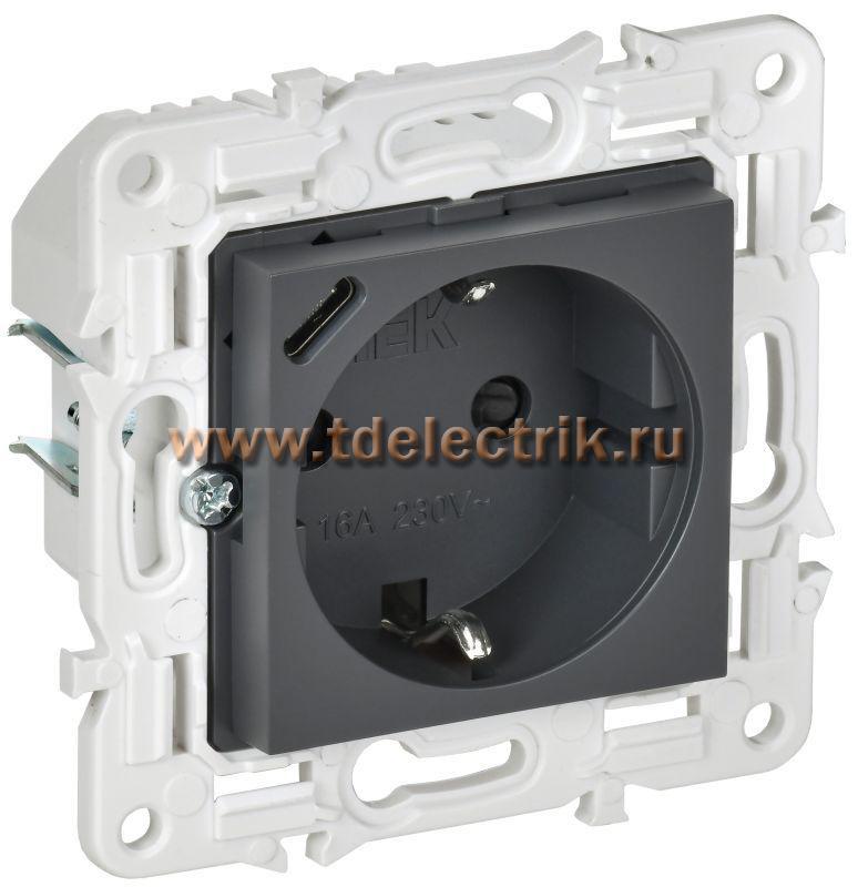 Фотография №1, SKANDY Розетка с з/к/ш 16А с USB C 18Вт SK-R17T титан IEK