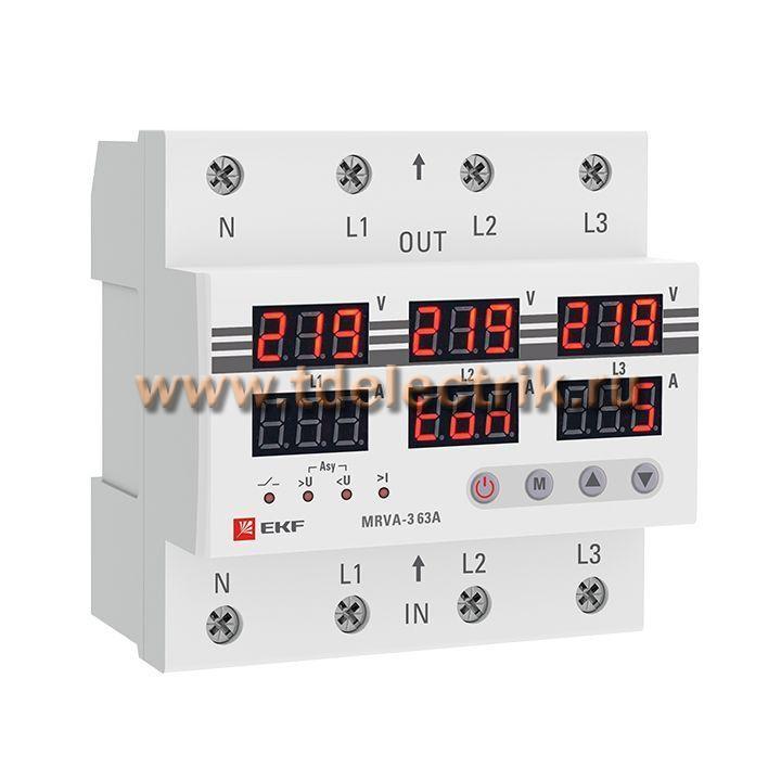 Фотография №1, Трехфазное реле напряжения и тока с дисп. MRVA-3 63A EKF 