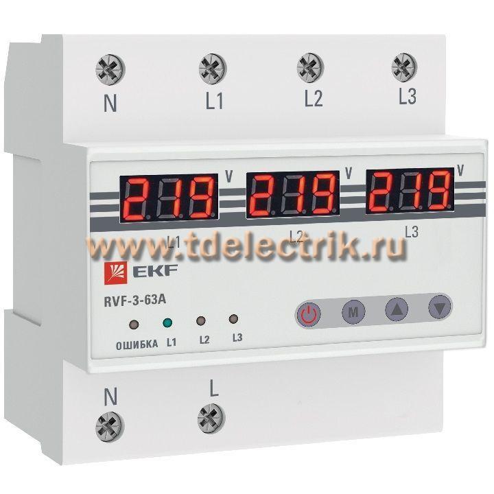 Фотография №1, Реле выбора фаз с дисплеем RVF-3-63А EKF PROxima