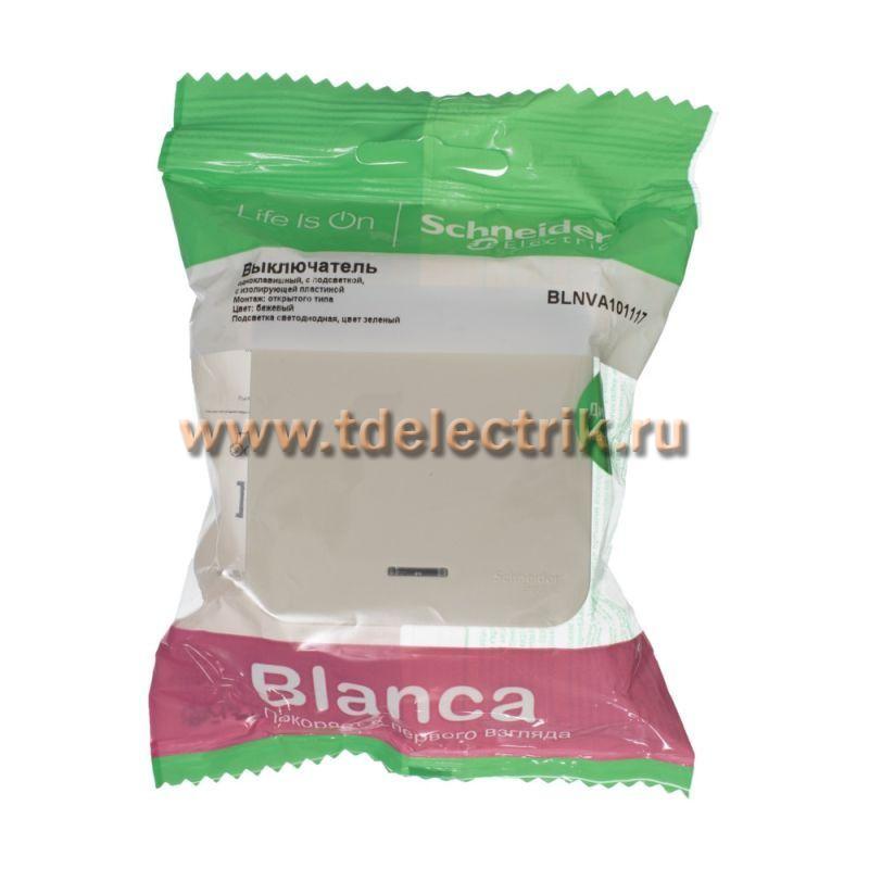 Фотография №1, BLANCA О/У 1-клавишный выключатель (cх.1) с подсв.изол.пл.,10А,250B,бежевый
