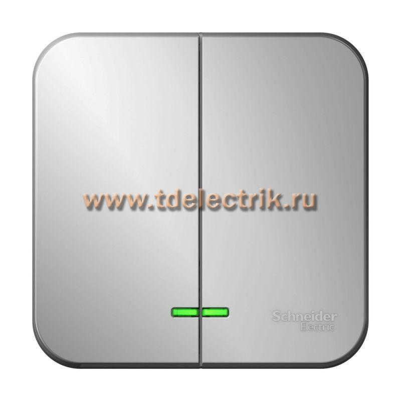 Фотография №1, BLANCA О/У 2-клавишный выключатель (cх.5) с подсв.изол.пл,10А,250B,алюминий