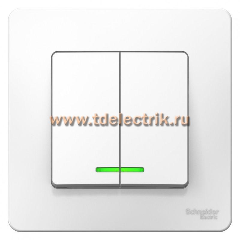 Фотография №1, BLANCA С/У 2-клавишный выключатель (cх.5) с подсветкой, 10А, 250B, белый