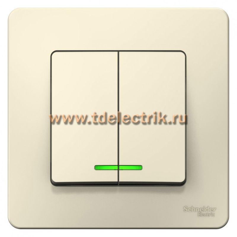 Фотография №1, BLANCA С/У 2-клавишный выключатель (cх.5) с подсв., 10А, 250B, молочный