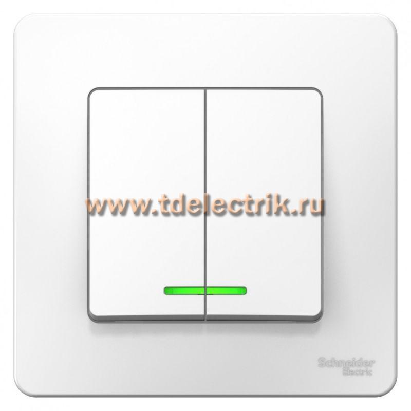 Фотография №1, BLANCA С/У 2-клавишный выключатель (cх.5) с подсветкой, 6А, 250В, белый