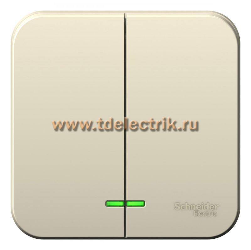 Фотография №1, BLANCA О/У 2-клавишный выключатель (cх.5) с подс.изол.пл,10А,250B,молочный