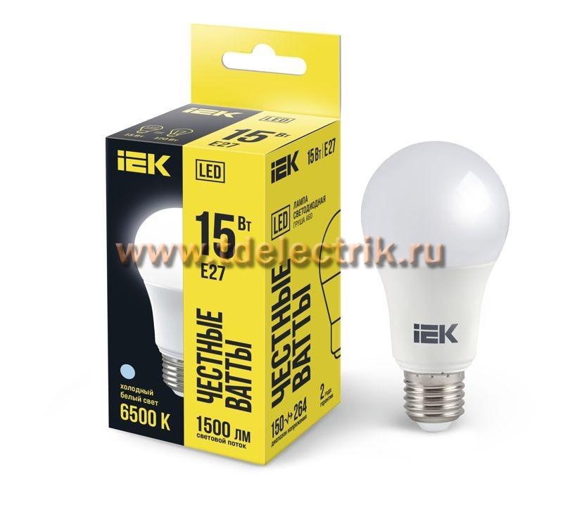 Фотография №1, Лампа LED A60 груша 15Вт 230В 6500К E27 IEK