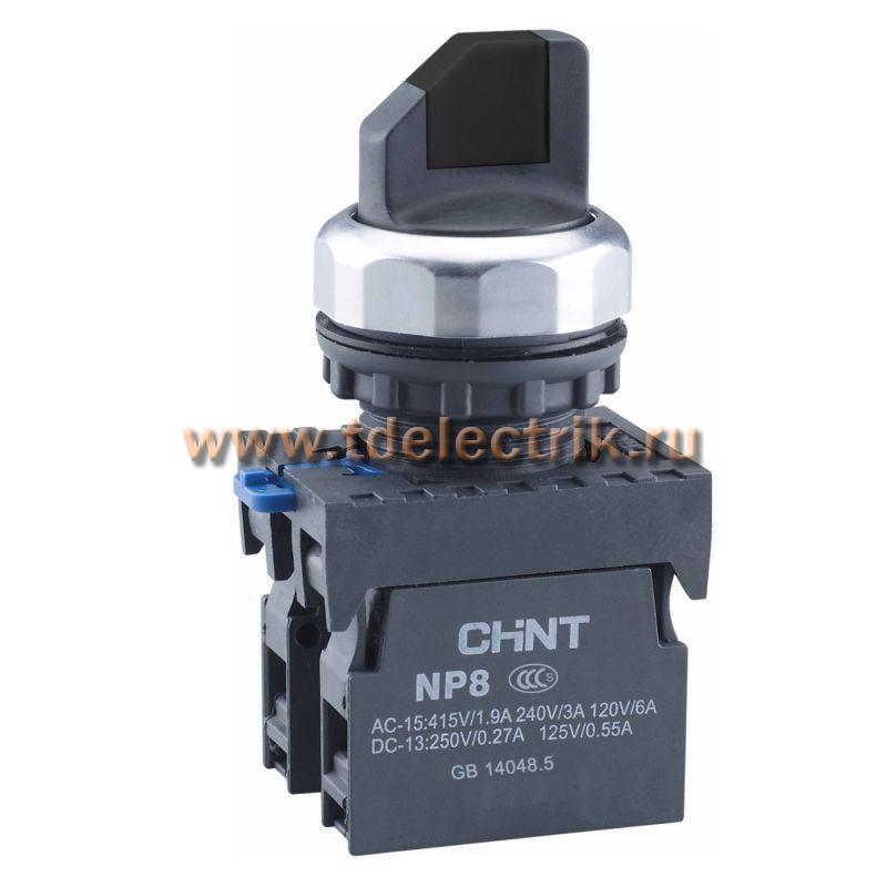 Фотография №1, Переключатель без подсветки NP8-20X/332, 3 положения самовозв. 45 град, черный, 2НО, IP65 (R)