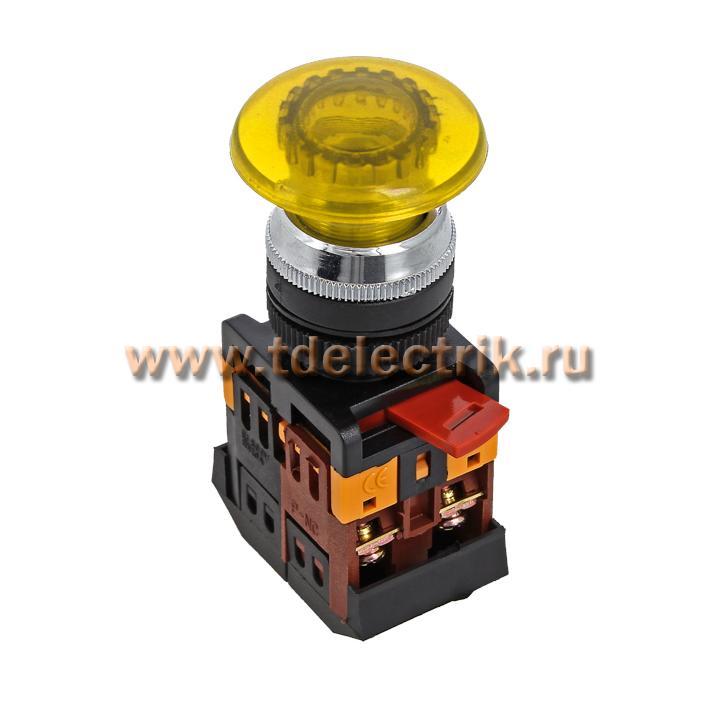 Фотография №1, Кнопка AELA-22 желтая с подсветкой NO+NC 380В Грибок EKF PROxima