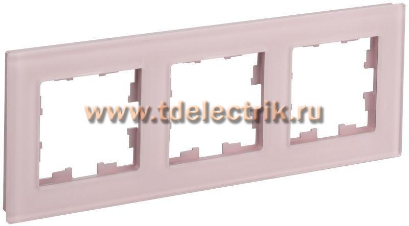 Фотография №1, BRITE Рамка 3-мест. РУ-3-2-Бр стекло розовый матовый IEK