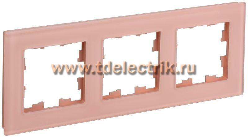 Фотография №1, BRITE Рамка 3-мест. РУ-3-2-БрП стекло персиковый матовый IEK
