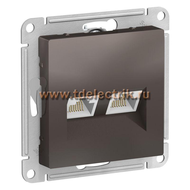 Фотография №1, ATLASDESIGN Розетка двойная компьютерная RJ45+RJ45  кат.5E  механизм  мокко