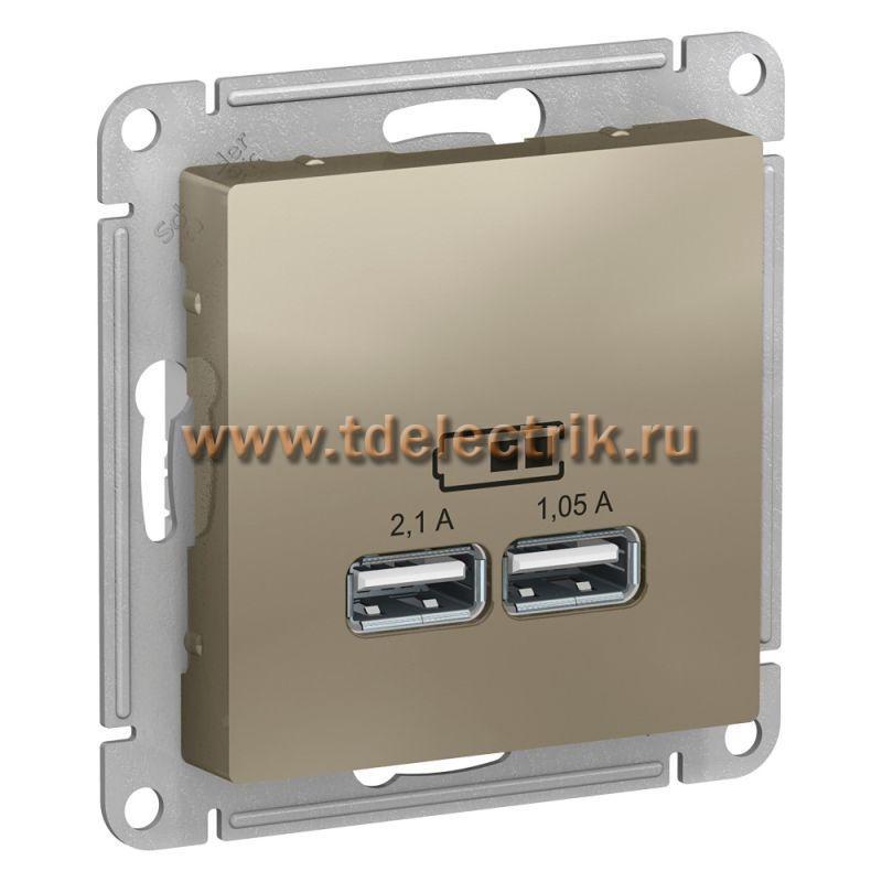 Фотография №1, ATLASDESIGN USB Розетка A+A  5В/2 1 А  2х5В/1 05 А  механизм  шампань