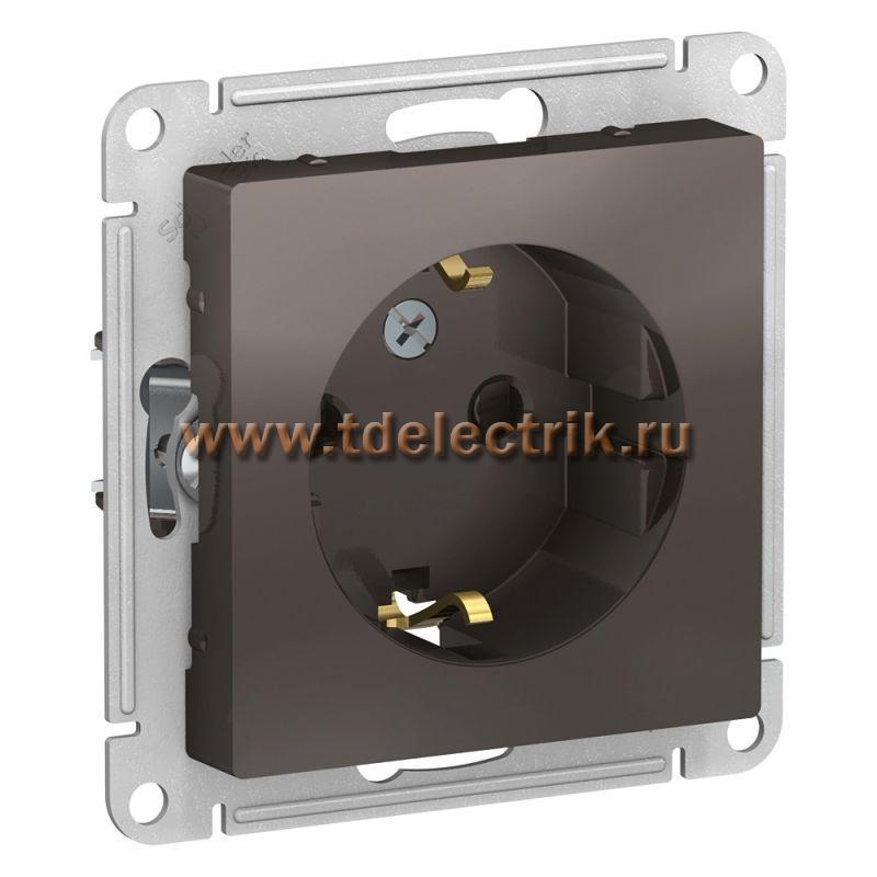 Фотография №1, ATLASDESIGN Розетка с заземлением со шторками  16А  механизм  мокко
