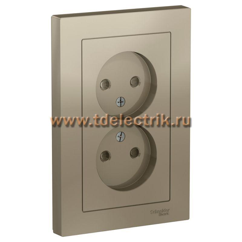 Фотография №1, ATLASDESIGN Розетка двойная без заземления со шторками 16А  в сборе  шампань