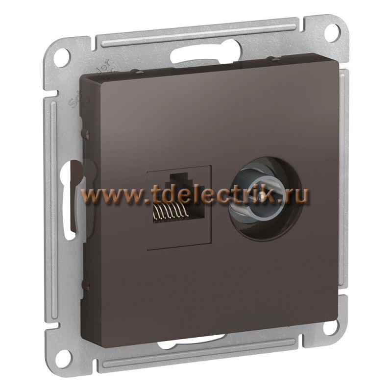 Фотография №1, ATLASDESIGN Розетка двойная ТВ + компьютерная RJ45  кат. 5Е  мокко