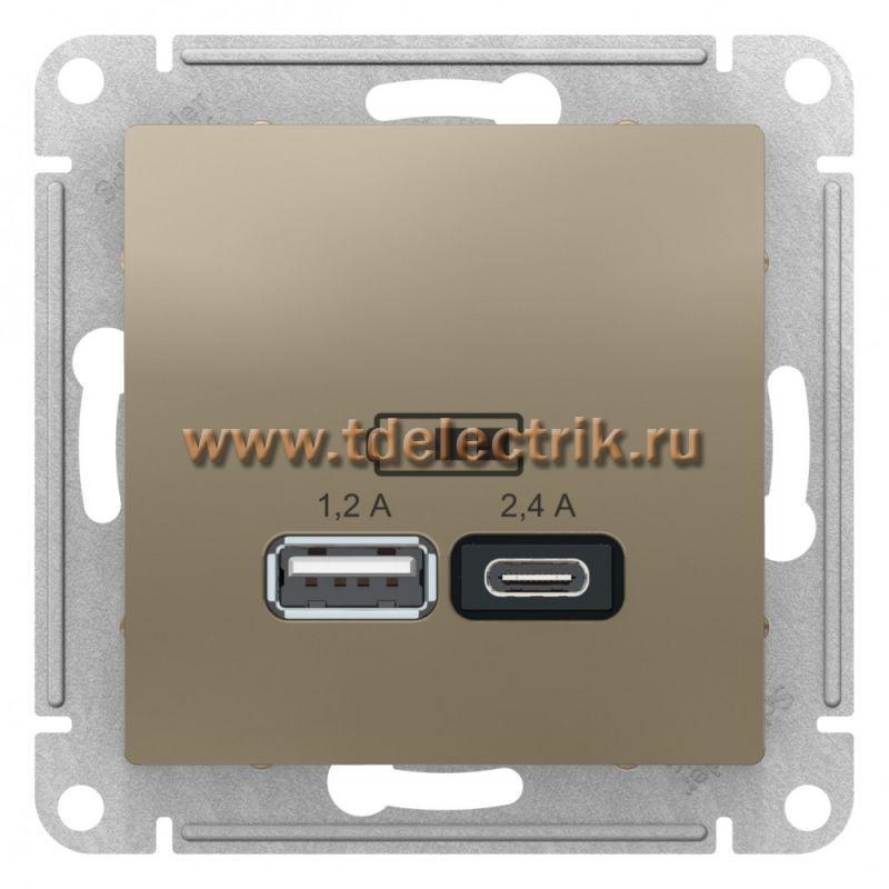 Фотография №1, ATLASDESIGN USB Розетка A+С  5В/2 4А  2х5В/1 2А  механизм  шампань