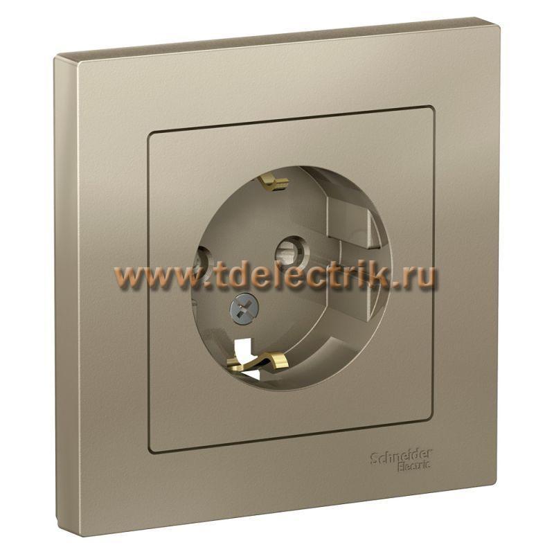 Фотография №1, ATLASDESIGN Розетка с заземлением со шторками  16А  в сборе  шампань