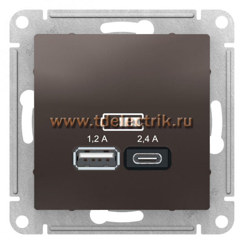 Фотография №1, ATLASDESIGN USB Розетка A+С  5В/2 4А  2х5В/1 2А  механизм  мокко
