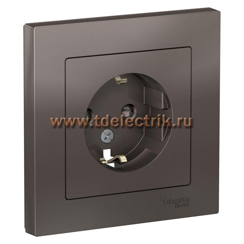 Фотография №1, ATLASDESIGN Розетка с заземлением со шторками  16А  в сборе  мокко