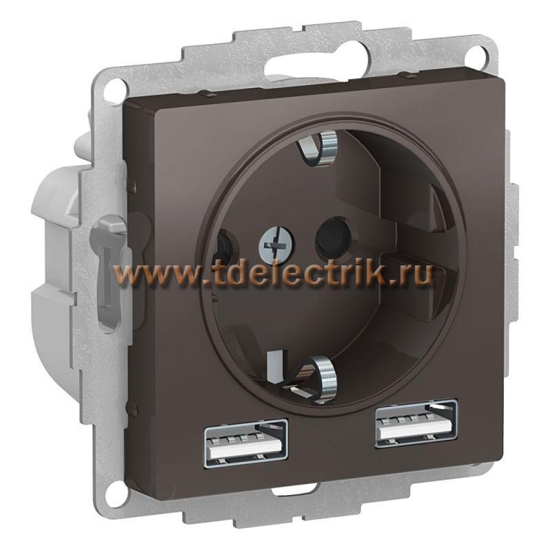 Фотография №1, ATLASDESIGN Розетка 16А c 2 USB A+A  5В/2 4А  2х5В/1 2А  механизм  мокко
