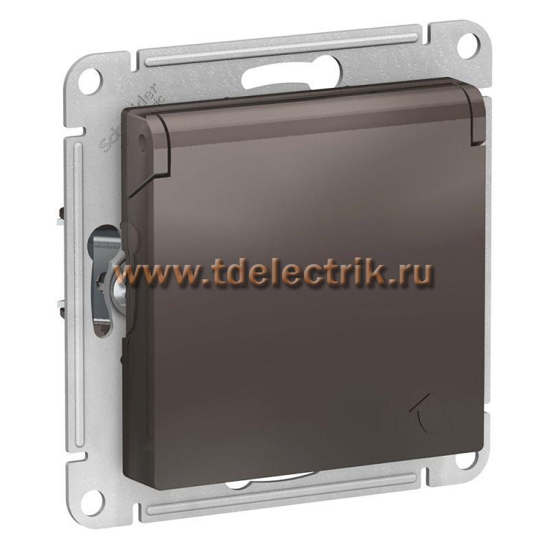 Фотография №1, ATLASDESIGN Розетка с заземл. со шторками с крышкой  16А  IP20  механизм  мокко