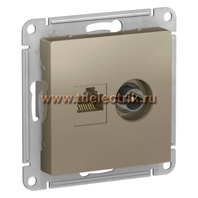 Фотография №1, ATLASDESIGN Розетка двойная ТВ + компьютерная RJ45  кат. 5Е  шампань
