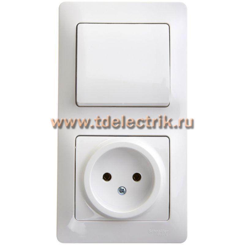 Фотография №1, GLOSSA БЛОК: РОЗЕТКА + 1-клавишный ВЫКЛЮЧАТЕЛЬ БЕЛЫЙ