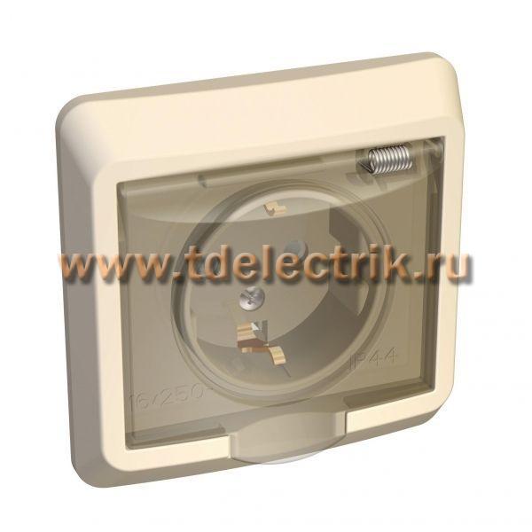 Фотография №1, ЭТЮД IP44 С/У РОЗЕТКА с заземлением со штороками 16А 250B, КРЕМОВЫЙ, Россия