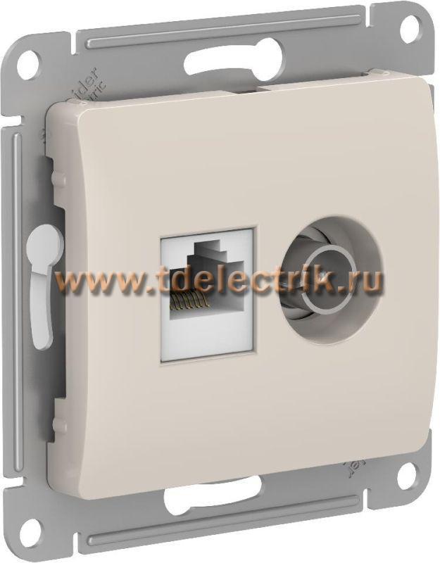 Фотография №1, GLOSSA РОЗЕТКА двойная ТВ + компьютерная RJ45 кат. 5Е механизм МОЛОЧНЫЙ