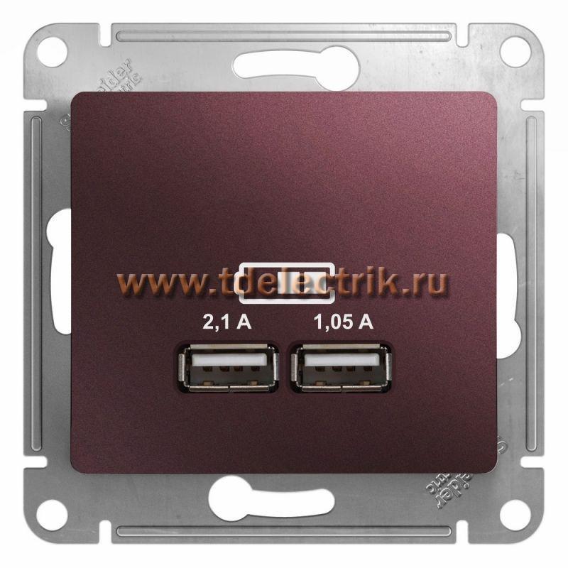 Фотография №1, GLOSSA USB РОЗЕТКА A+A 5В/21 А 2х5В/105 А механизм БАКЛАЖАНОВЫЙ