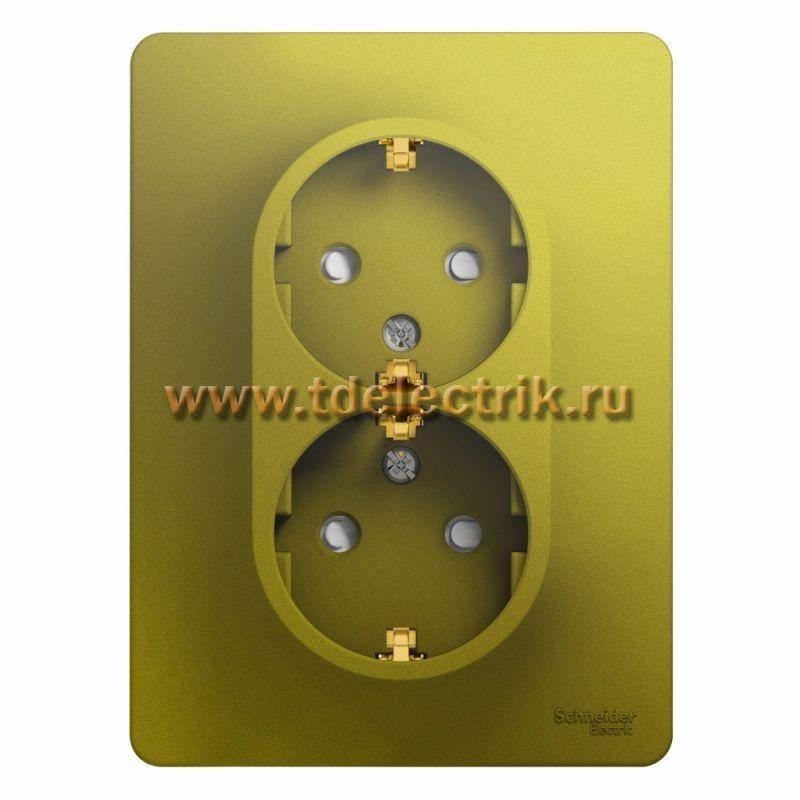 Фотография №1, GLOSSA РОЗЕТКА двойная с заземлением со шторками16А 250В в сбореФИСТАШКОВЫЙ