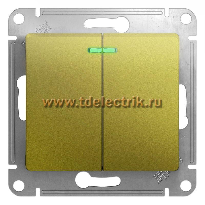 Фотография №1, GLOSSA 2-клавишный ВЫКЛЮЧАТЕЛЬ с подсветкойсх.5а10AX механизм ФИСТАШКОВЫЙ