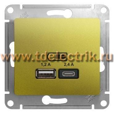 Фотография №1, GLOSSA USB РОЗЕТКА A+С 5В/24А 2х5В/12 А механизм ФИСТАШКОВЫЙ