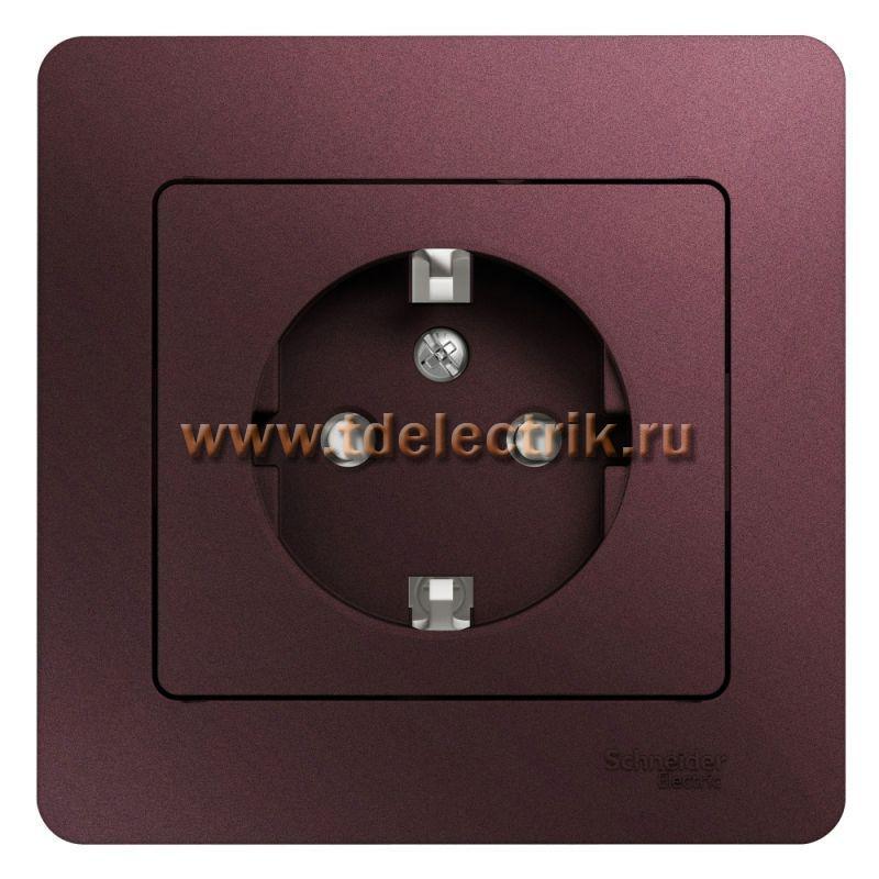 Фотография №1, GLOSSA РОЗЕТКА с заземлением со шторками16А 250В в сбореБАКЛАЖАНОВЫЙ