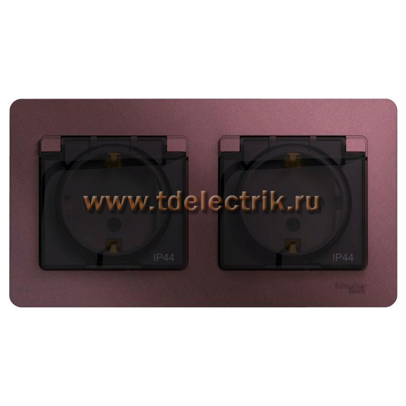 Фотография №1, GLOSSA РОЗЕТКА двойная с заземлением со шторками в сборе IP44 БАКЛАЖАНОВЫЙ