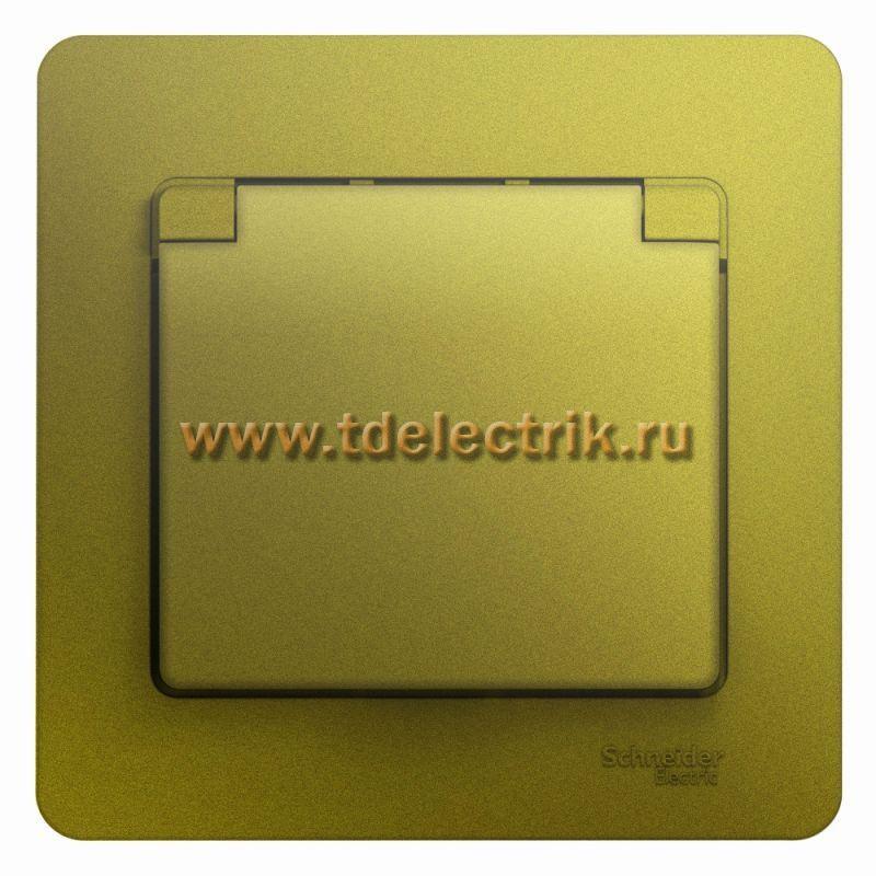Фотография №1, GLOSSA РОЗЕТКА с зазем. со шторками с крышкойIP2016А250В в сбореФИСТАШКОВЫЙ