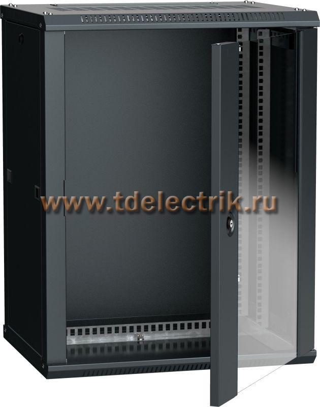 Фотография №1, Шкаф LINEA W 15U 600х450мм дверь стекло черный RAL9005