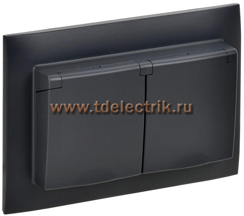 Фотография №1, SKANDY Розетка 2-я с кр. 16А в сб IP44 SK-R12Bl черн. IEK