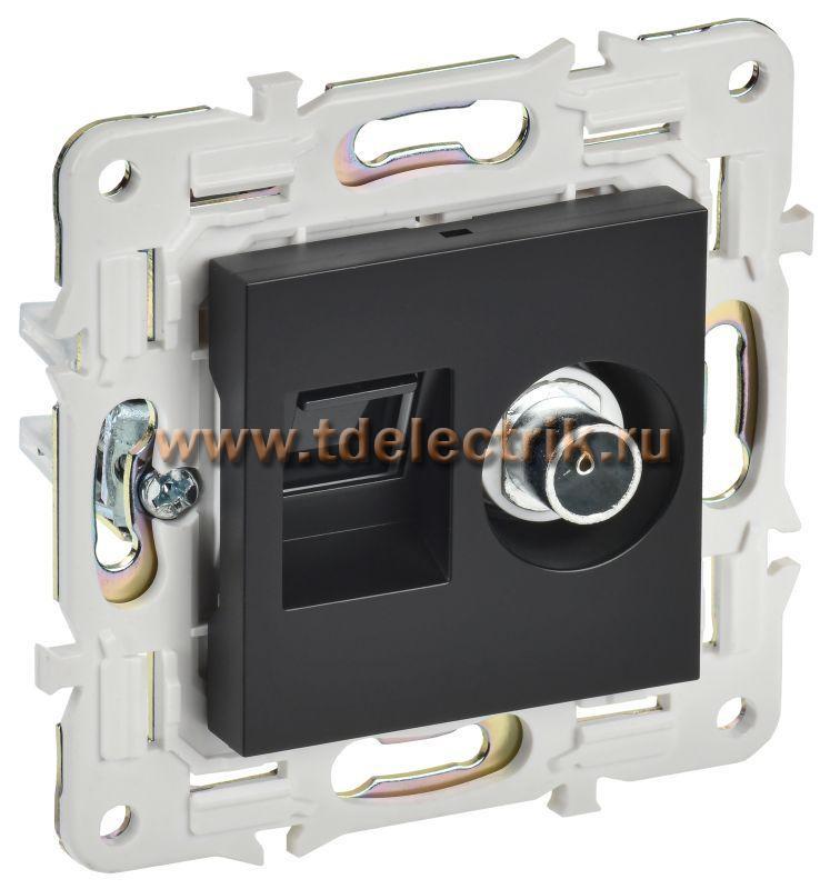 Фотография №1, SKANDY Розетка двойная TV+RJ45 кат.6E SK-A15Bl черн. IEK