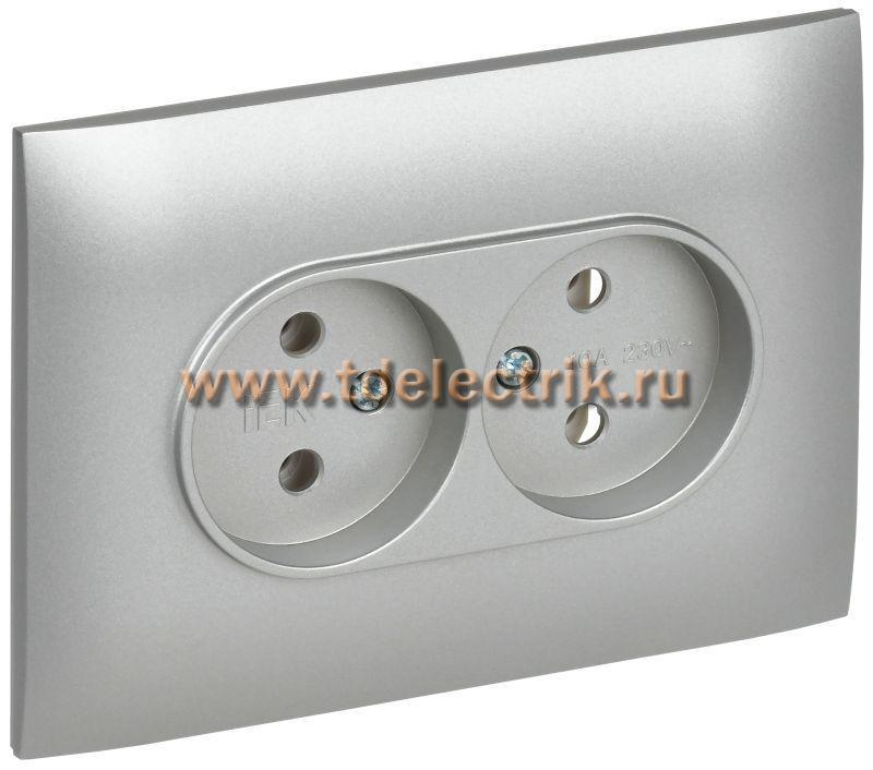 Фотография №1, SKANDY Розетка 2-я без з/к/ш 10А в сб. SK-R10S сереб. IEK