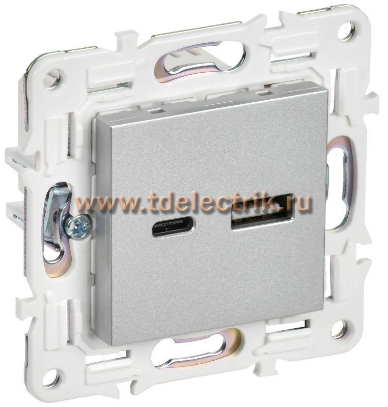 Фотография №1, SKANDY Розетка USB A+C 18Вт SK-R13S сереб. IEK