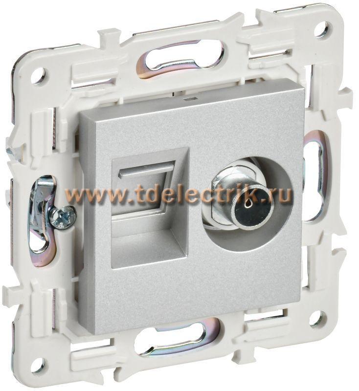 Фотография №1, SKANDY Розетка двойная TV+RJ45 кат.5E SK-A14S сереб. IEK
