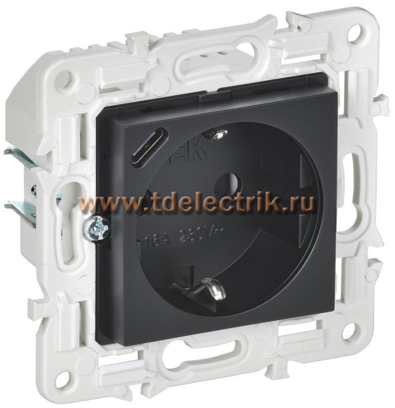 Фотография №1, SKANDY Розетка с з/к/ш 16А с USB C 18Вт SK-R17Bl черн. IEK