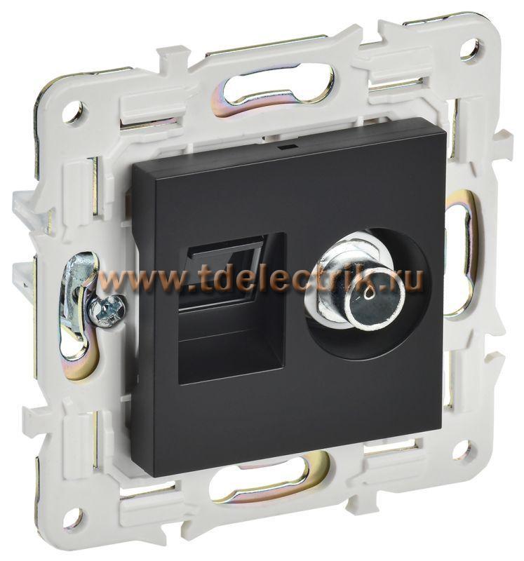 Фотография №1, SKANDY Розетка двойная TV+RJ45 кат.5E SK-A14Bl черн. IEK